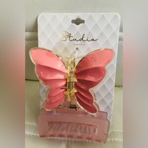 2piece Beautiful 3D pink gold‎ butterfly & oversized hair jaw clip set new
